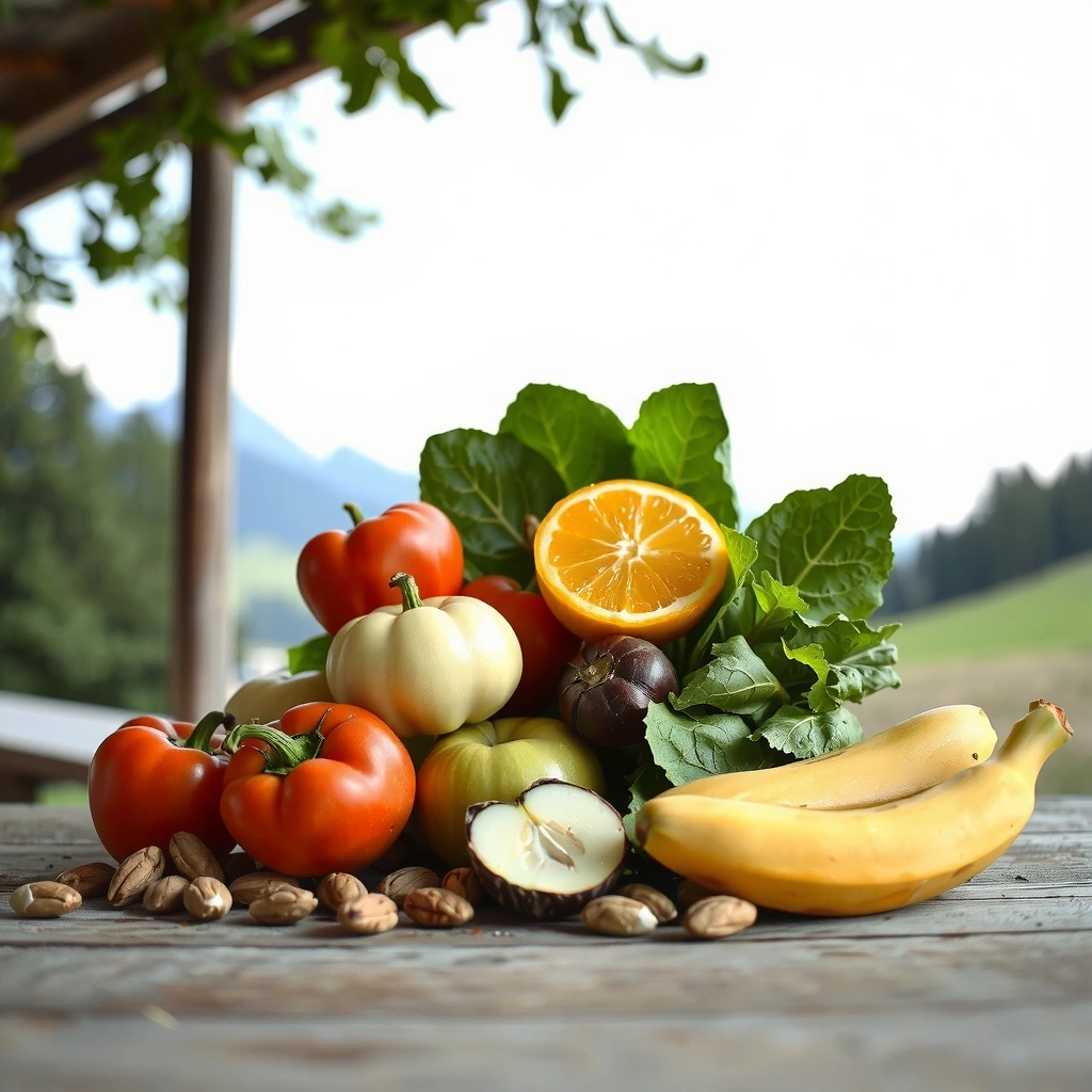 Frisches gesundes Essen und gesunde Lebensweise in der Natur